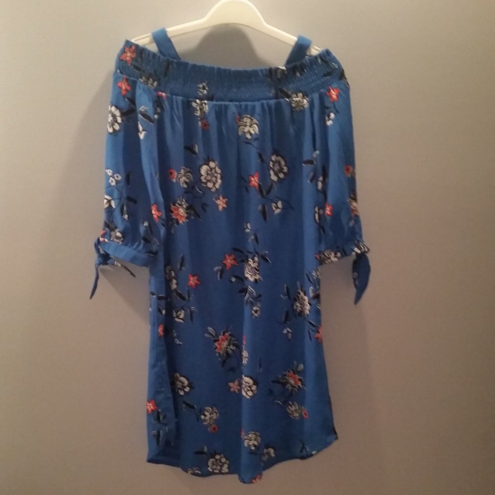 Blue floral off the shoulder dress
